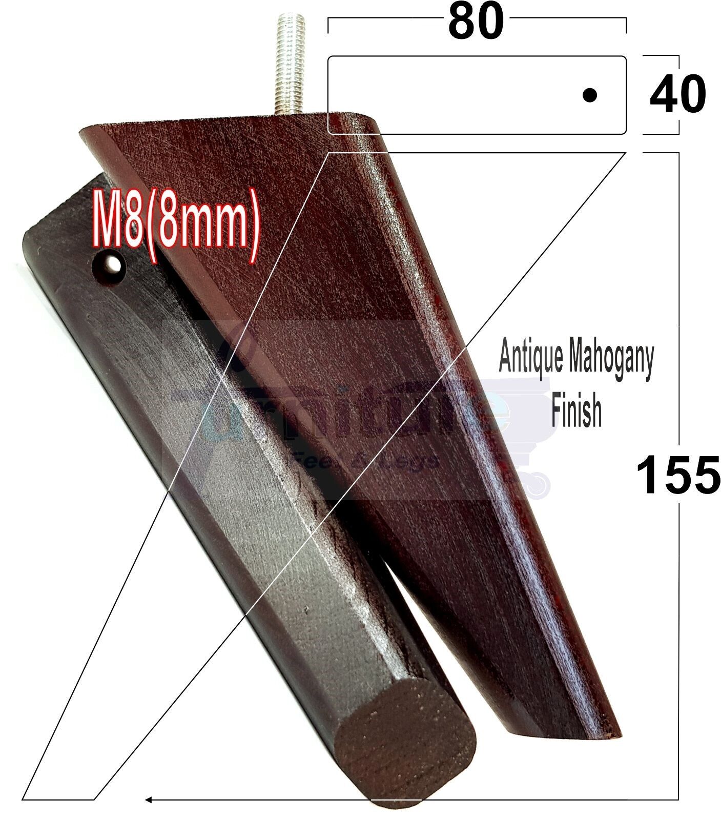 4 Replacement Tapered Feet 155mm High Wood Angled Furniture Legs 6 Inches Tall Chairs Stools Sofa's Beds Settee Cabinets M8