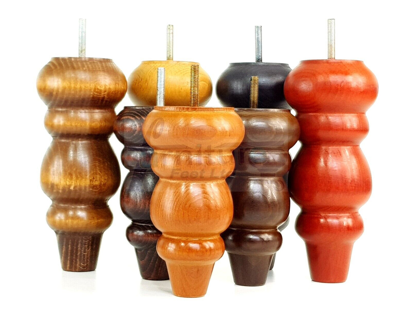 Solid Wood Furniture Feet Replacement Turned Legs 200mm High Chairs Stools Sofa's Beds Settee Cabinets M8 Various Colours Set of 4