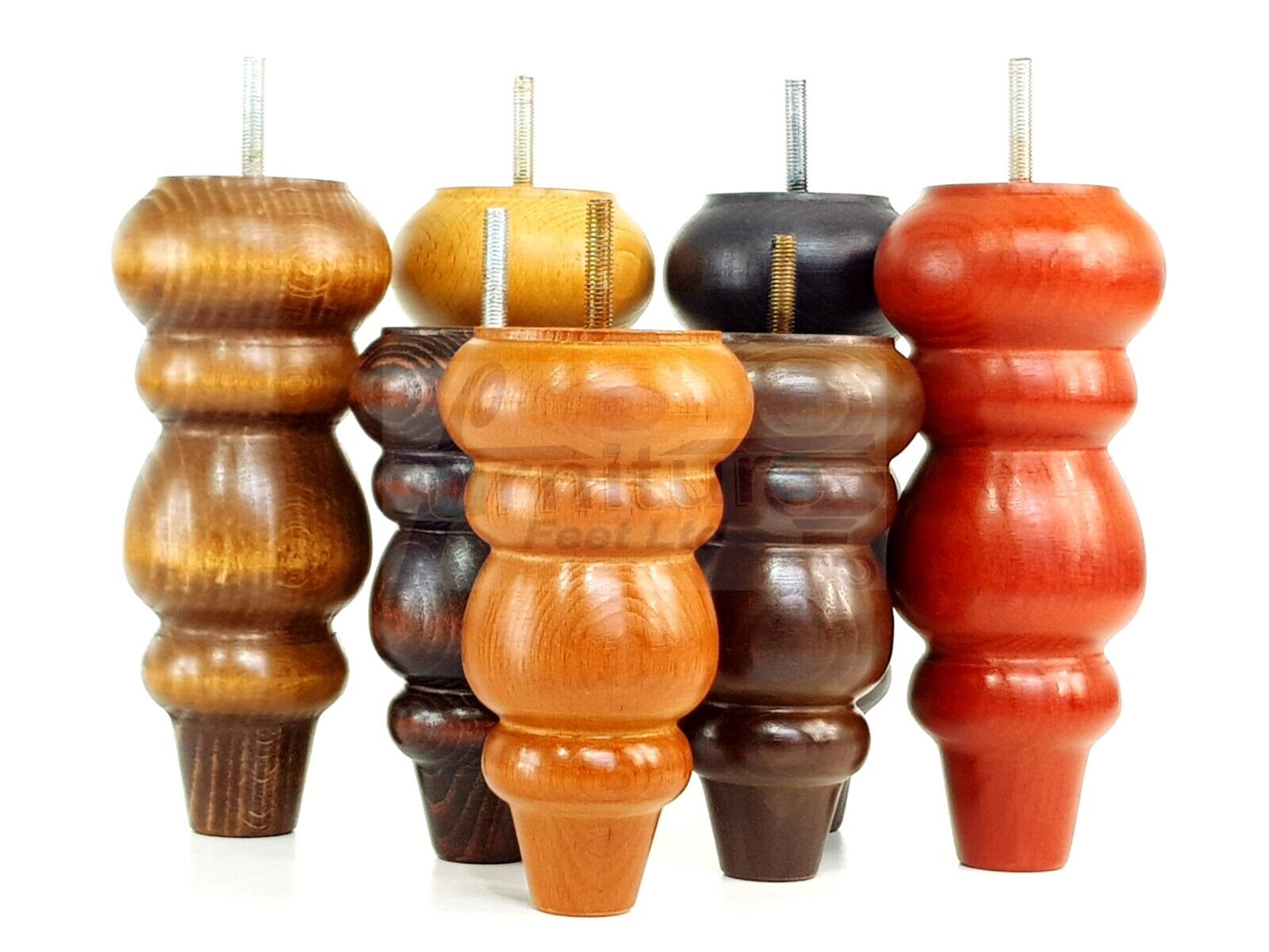 Solid Wood Furniture Feet Replacement Turned Legs 200mm High Chairs Stools Sofa's Beds Settee Cabinets M8 Various Colours Set of 4