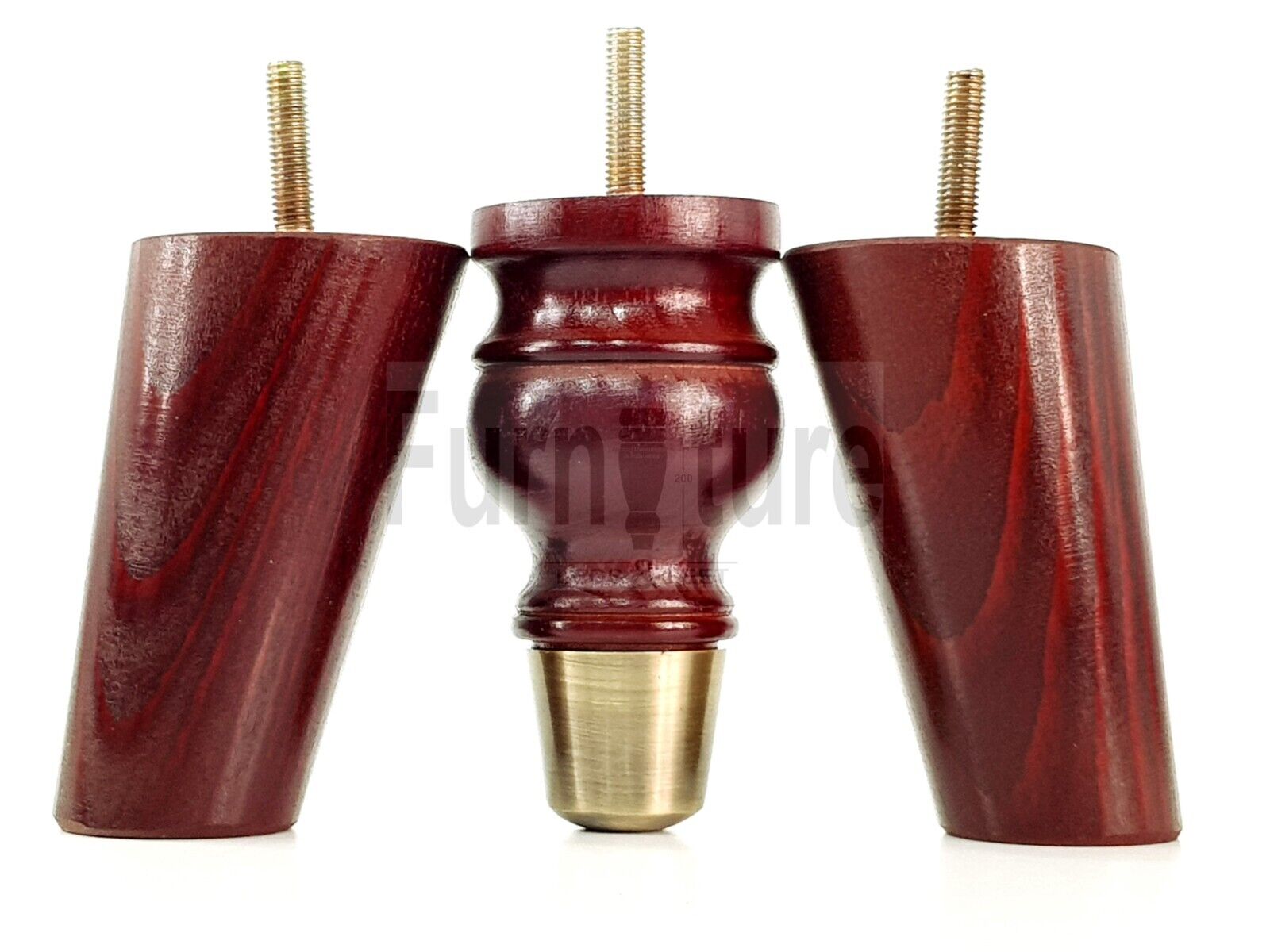 4x Wood Furniture Feet 2 With Brass Slipper Cup M8 Chair Sofa Settee Legs 110mm