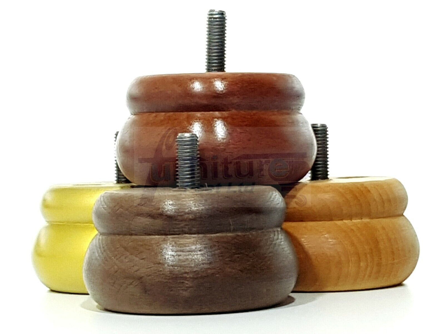 Set Of 4 Turned Wooden Furniture Legs Replacement Bun Feet 50mm High 8mm Thread