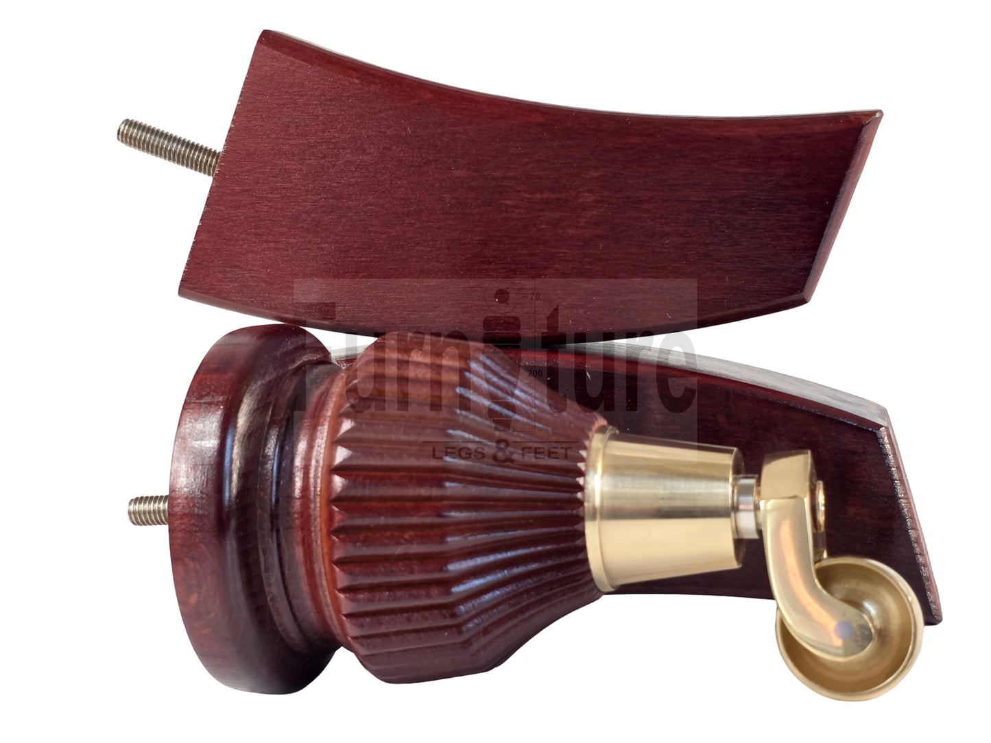 Solid Wood Furniture Replacement Legs 6 Inches with Castors and Back Feet 155mm High M8 Dowl Fixing - Mahogany Finish