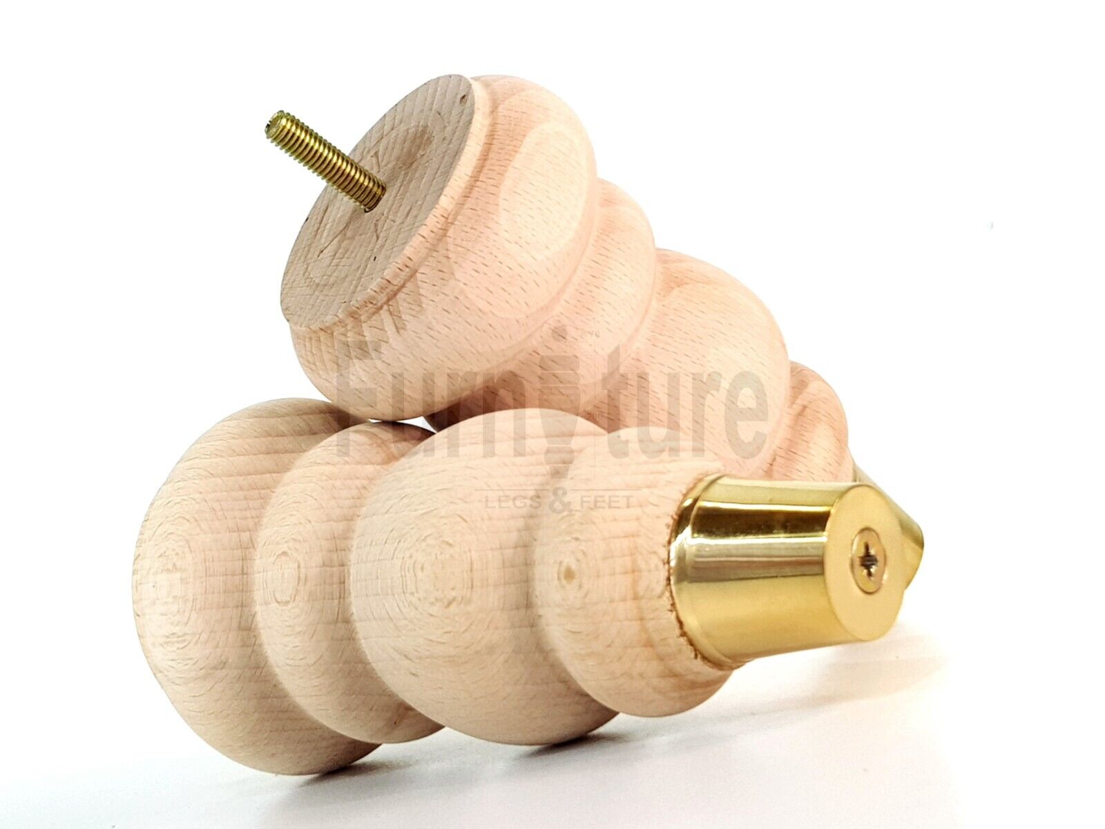 4x Turned M8 Wood Furniture Chair Sofa, Settee Legs Feet Brass Slipper Cup 160mm