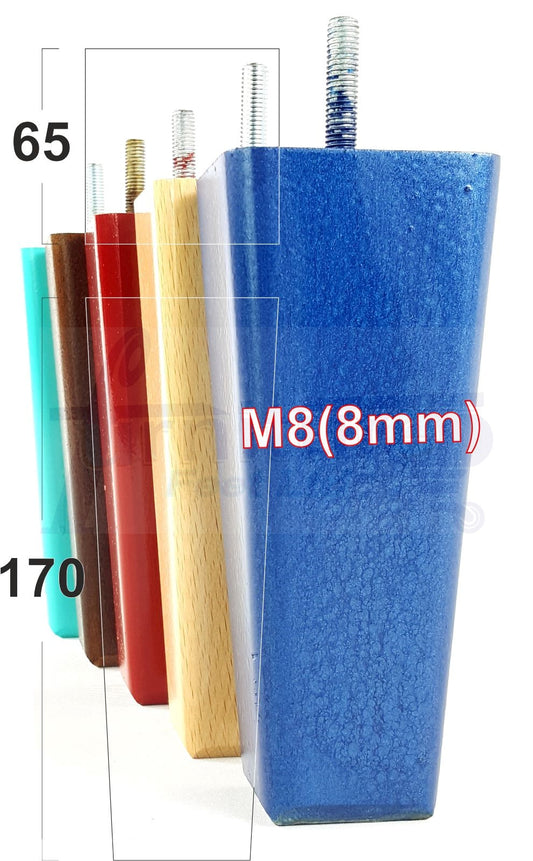 4x Wooden Furniture Legs 170mm High Replacement Square Tapered Feet 8mm