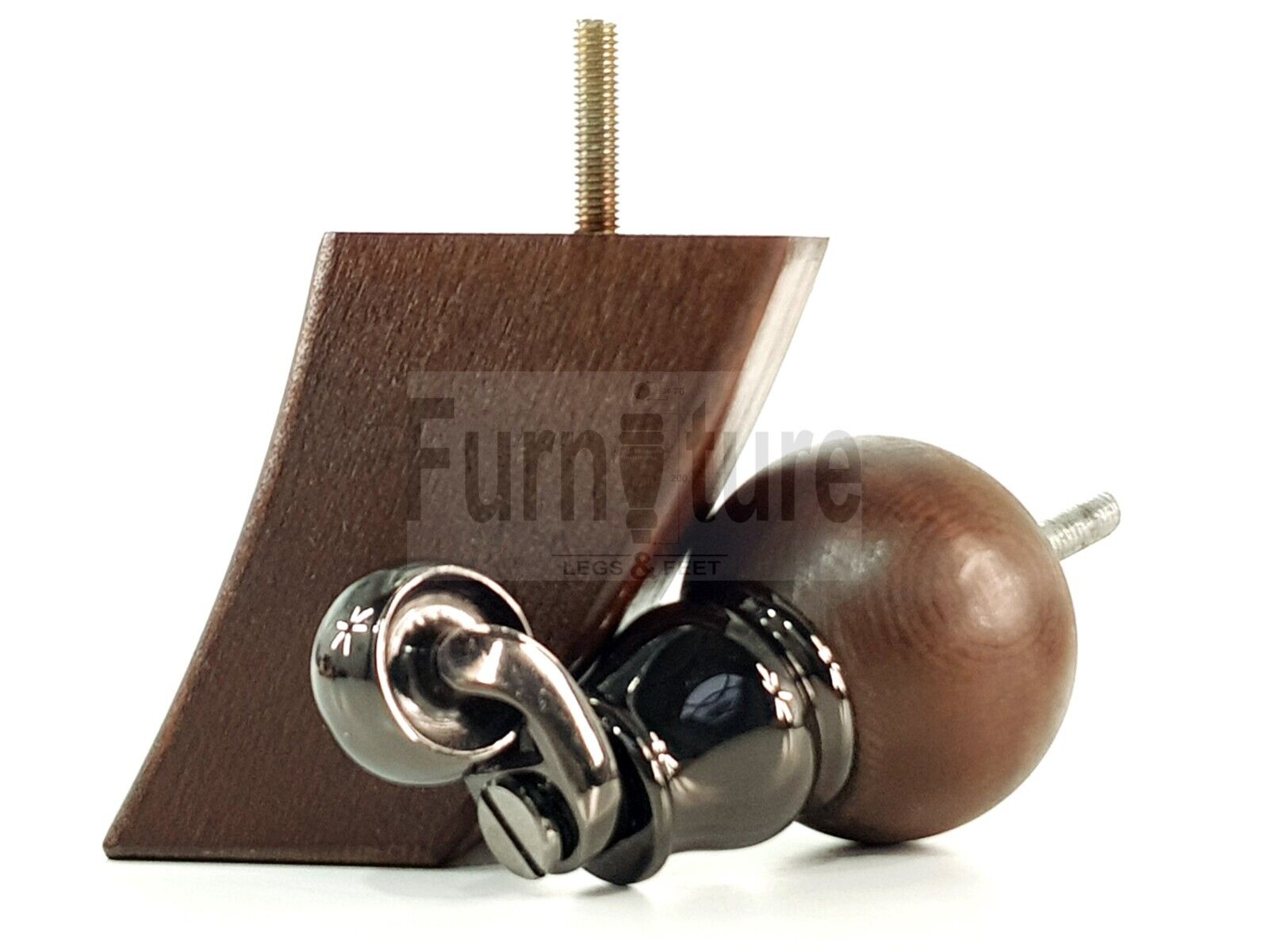 4x Solid Wood Furniture Chair Settee Leg M8 Sofa Feet 2x With Castors 118mm High