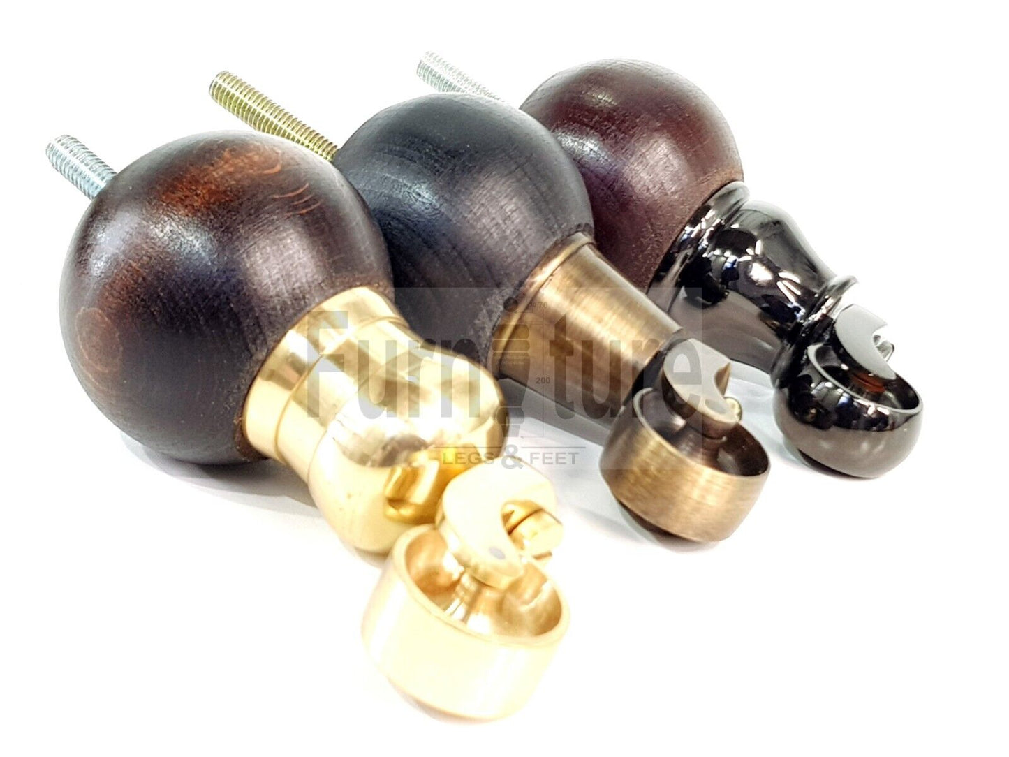 4x Turned Wood with Brass Castor Furniture Chair Settee Legs M8 Sofa Feet 118mm