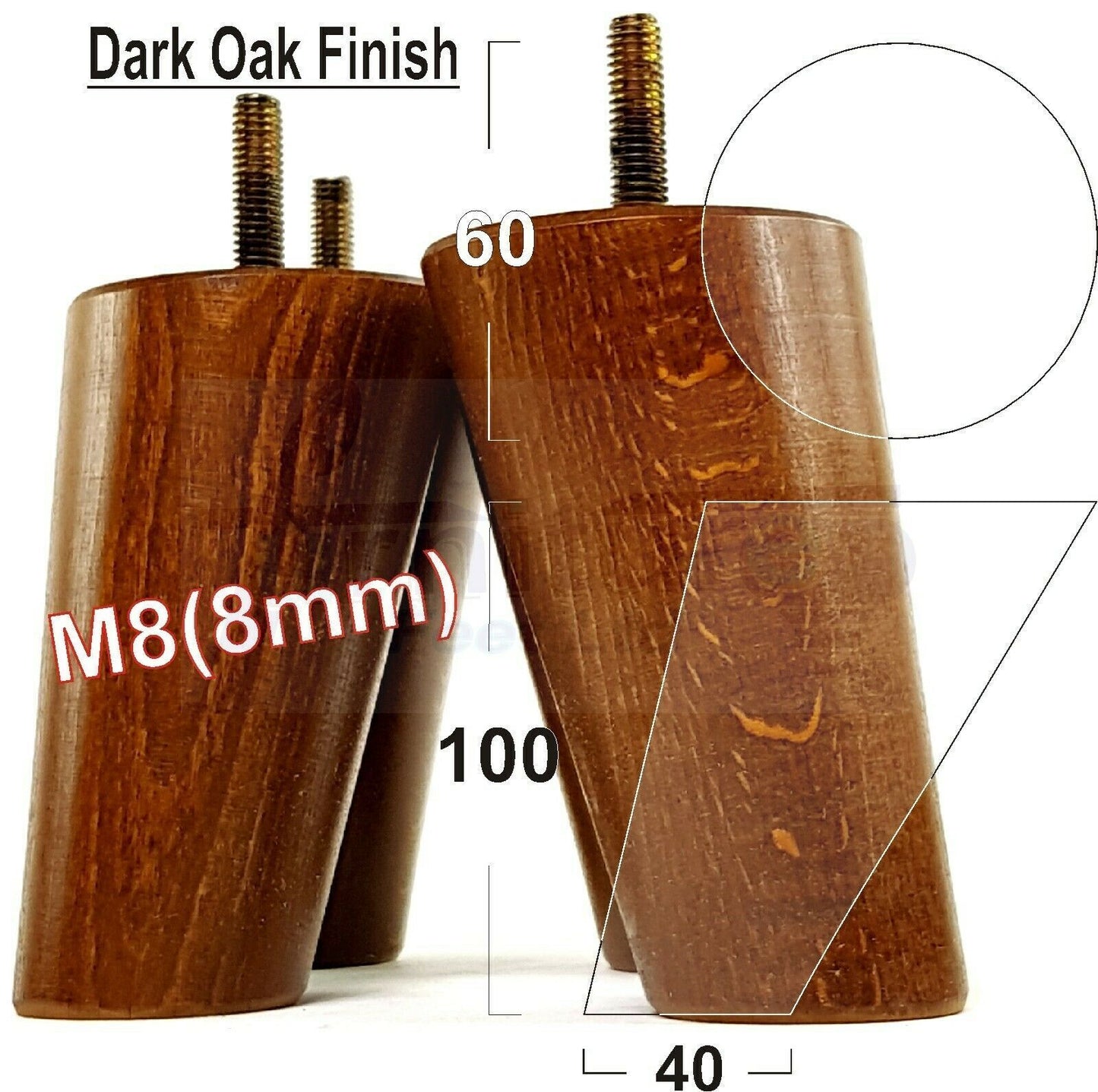 4 Solid Wood Turned Furniture Feet Replacement Mid Centry Angled Retro Legs 100mm High M8 Sofa Chairs Stools Cabinets Beds
