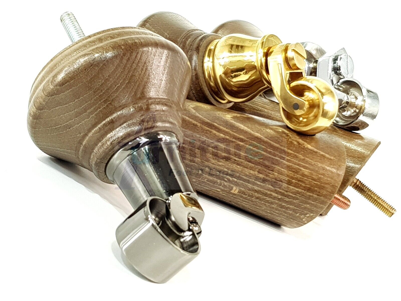 2 Antique Brown Stain Wood Furniture Sofa Legs With Castor 125mm & 2 Angled Back Feet Chair Settee 100mm High M8