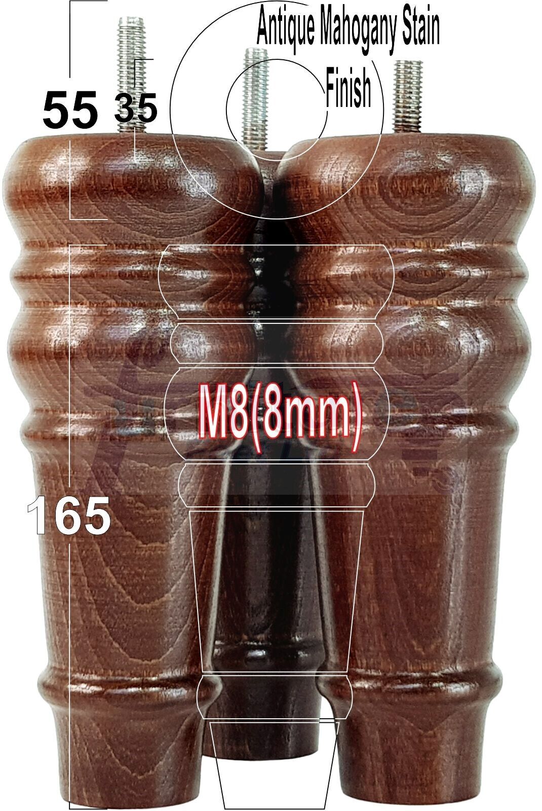 4 Wood Turned Furniture Legs Replacement Bun Feet 165mm High Multiple Colours 6.5 Inches Chairs Stools Sofa's Beds Settee Cabinets M8