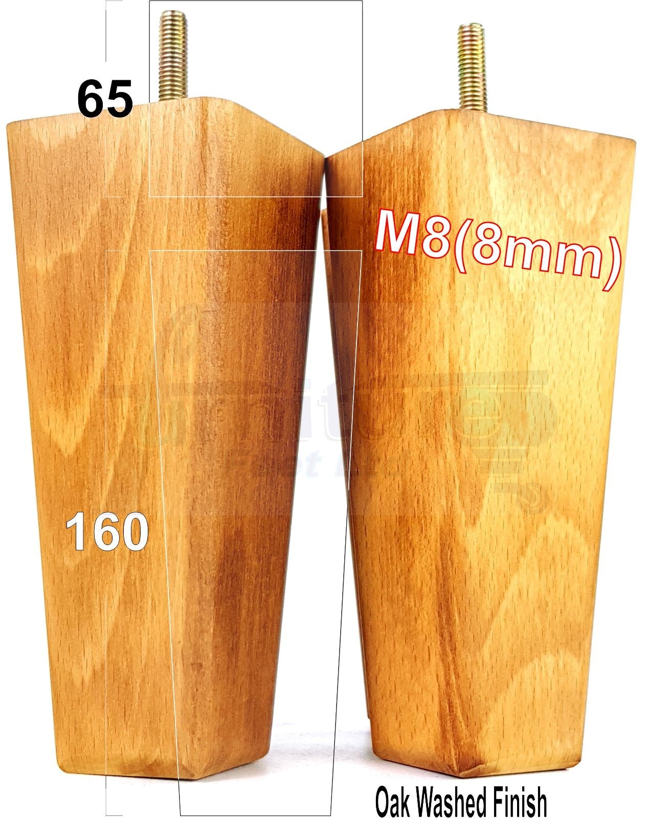4x Wooden Furniture Legs 160mm High Replacement Square Tapered Feet 8mm