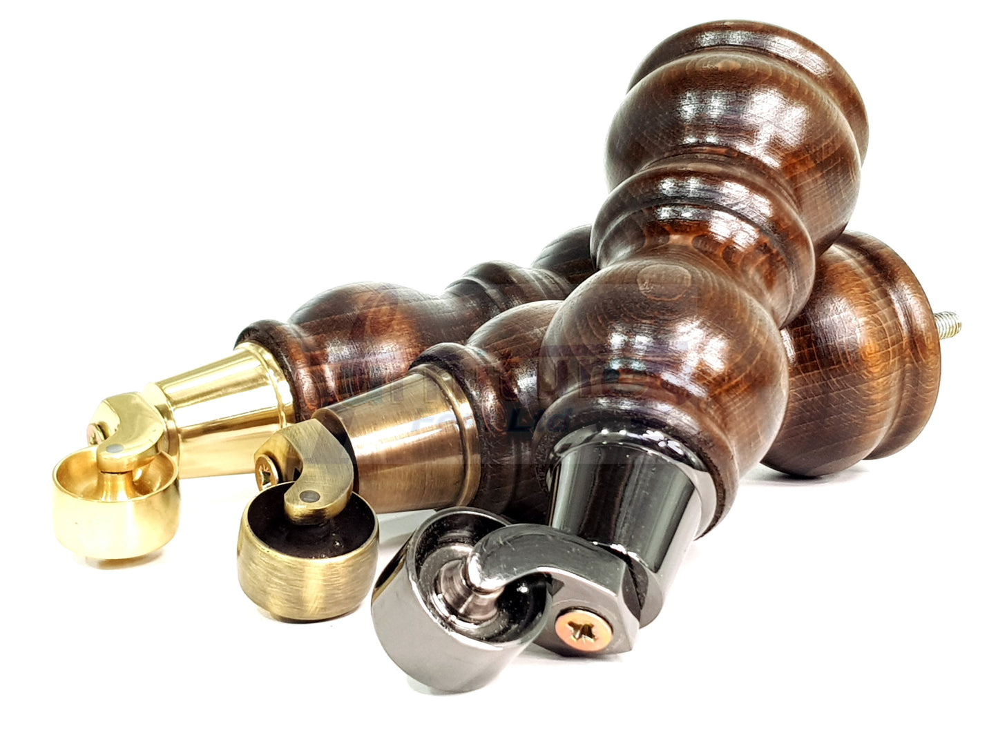 4x Solid Wooden Furniture Legs with Castor 205mm 8 Inches High Walnut Replacement Feet 8mm Threaded Dowl Fix