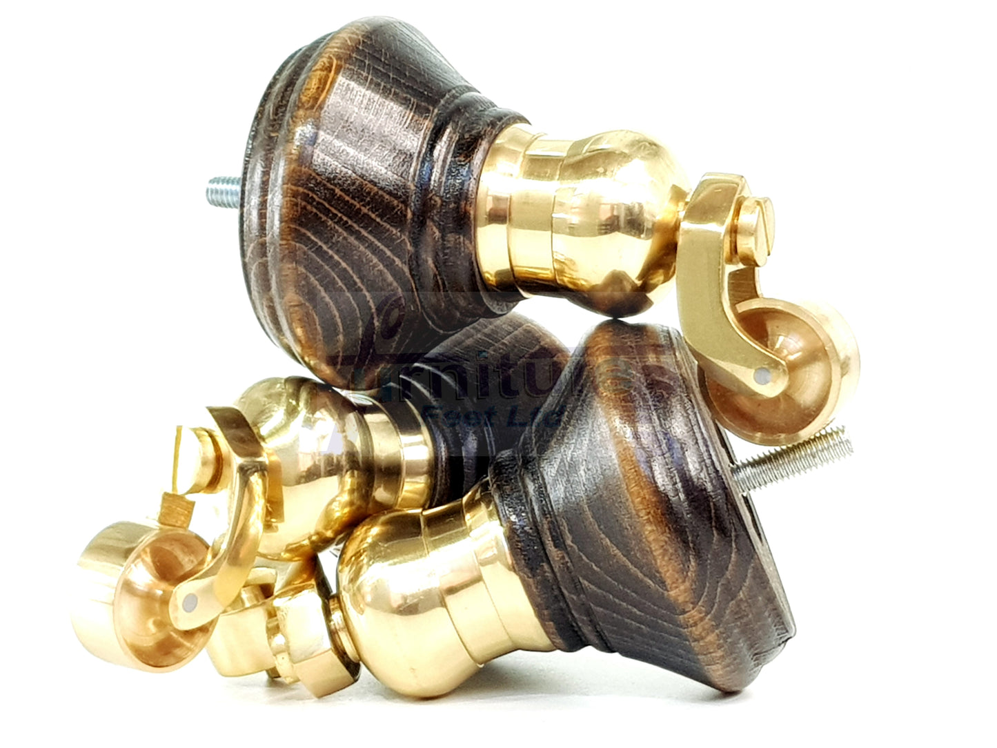 4x Burnt Oak Washed Wooden Furniture Sofa Legs M8 With Castors Replacment Chair Settee Feet 115mm - 125mm High