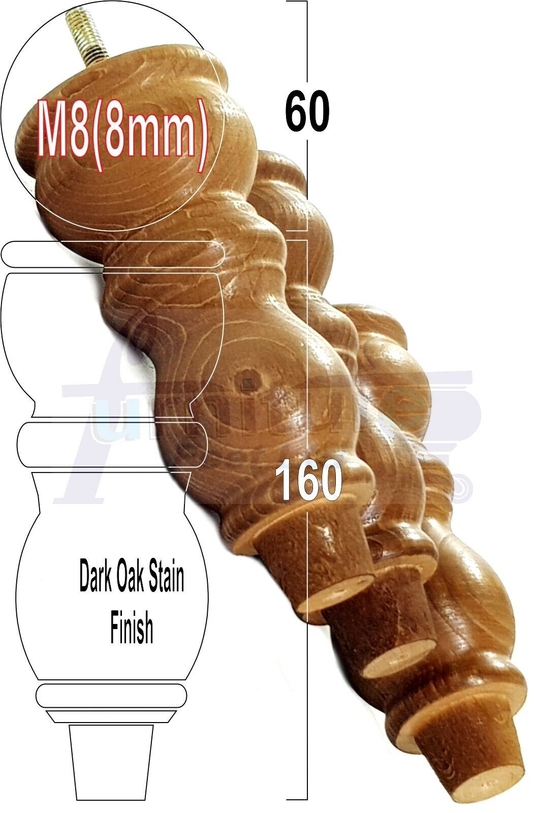 Solid Wood Furniture Feet Set of 4 Legs 160mm High For Sofas Chairs Stools Cabinets & Beds M8