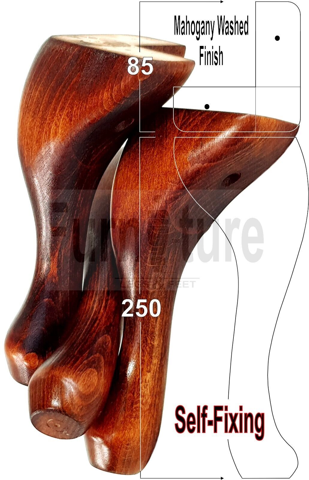 4 Wooden Traditional Queen Anne Furniture Legs 250mm Sofa Chair Beds (Self-Fix)