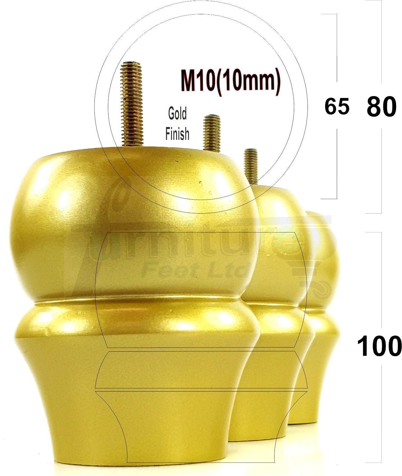 Set Of 4 Solid Wood Turned Furniture Legs Replacement Bun Feet 100mm High 10mm Thread