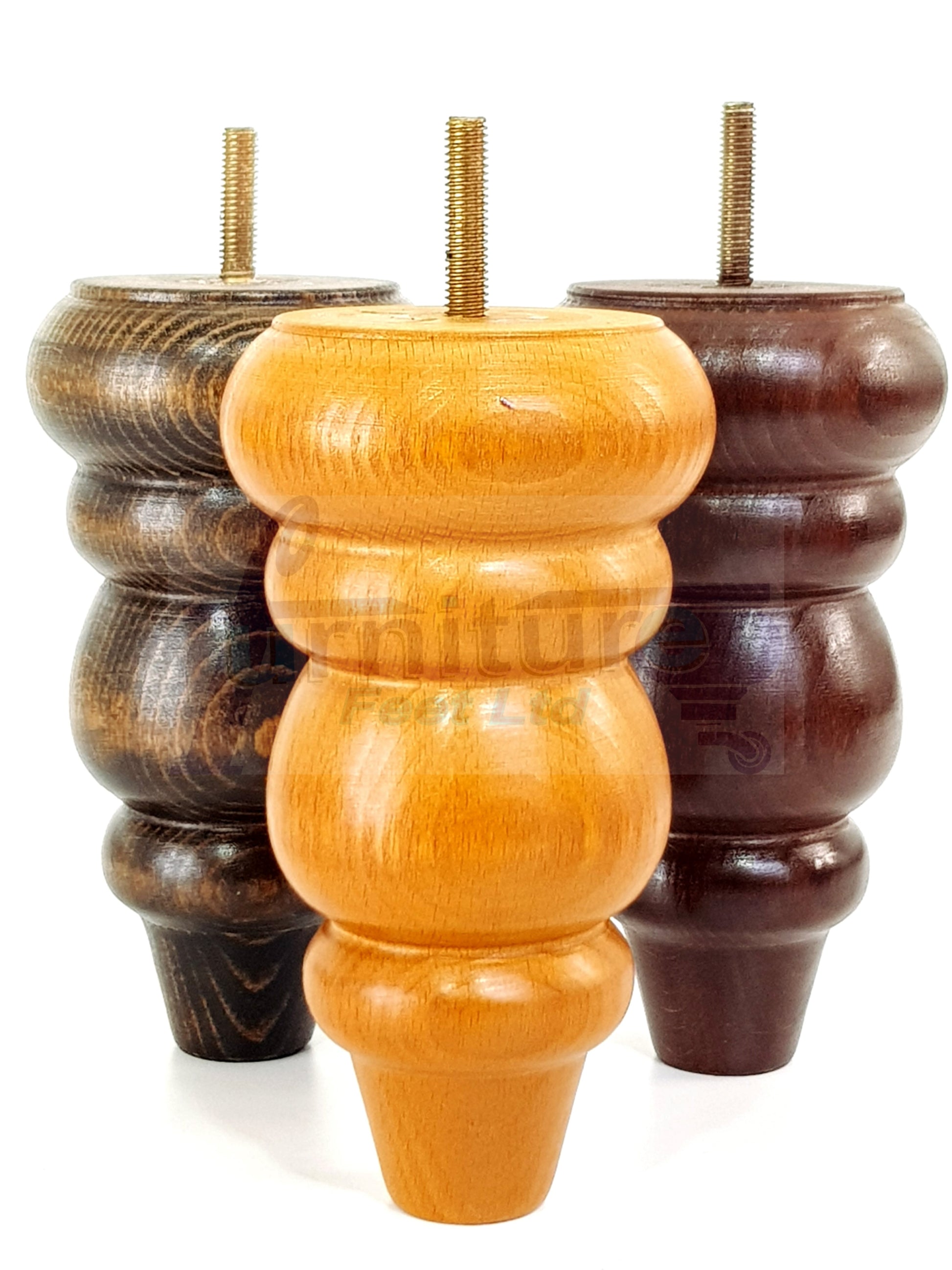 4 Wood Round Furniture Feet Turned Replacement Legs 155mm High Chairs Stools Sofa Beds Settee & Cabinets M8 Various Colours 6 Inch high - Antique Brown