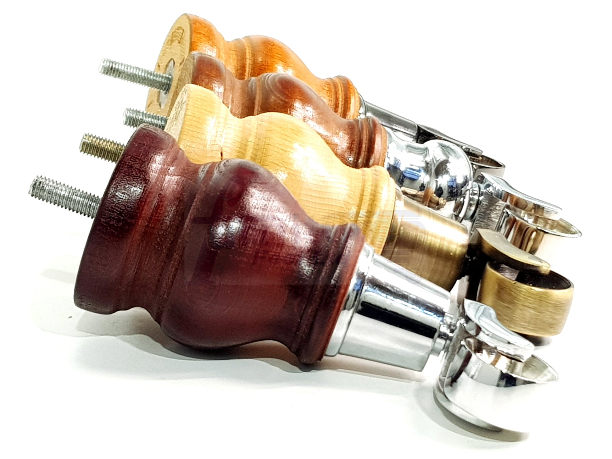 Set Of 4 Turned Wood Furniture Legs With 150mm High Castor 8mm Thread For Chairs Settees & Cabinets Dark Oak Finish