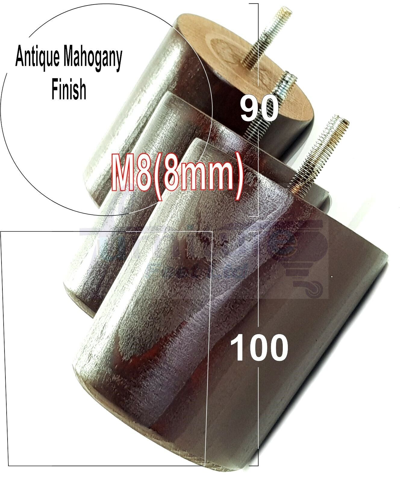 4x Turned Wood Furniture Legs Chair Sofa Bed M8 Replacement Settee Feet 100mm