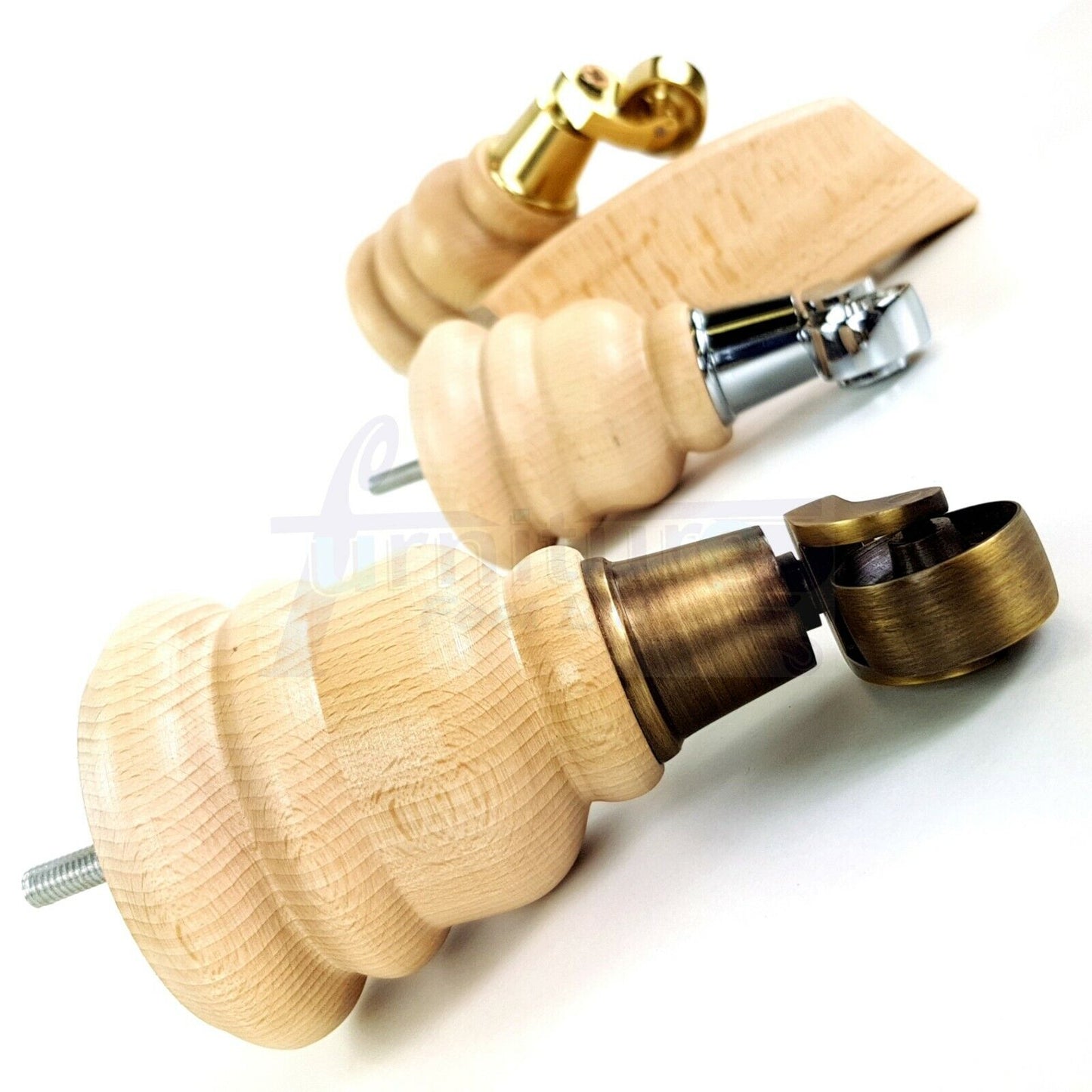 Turned Natural Wood Furniture Feet 2 With Castors 155mm and 2 Curved Back Legs Sofas Chairs Stools Cabinets Beds M8 6 Inches