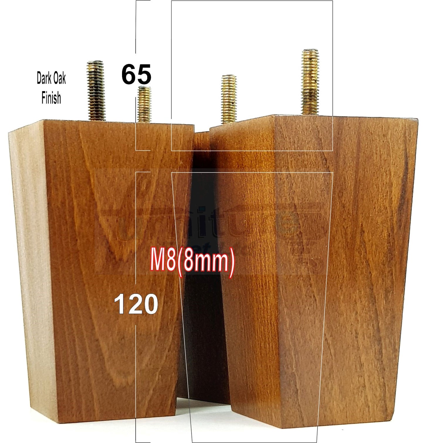 Solid Wood Furniture Feet Square Replacement Block Tapered Legs 120mm High M8 Set of 4 Sofa Chairs Stools Cabinets Beds