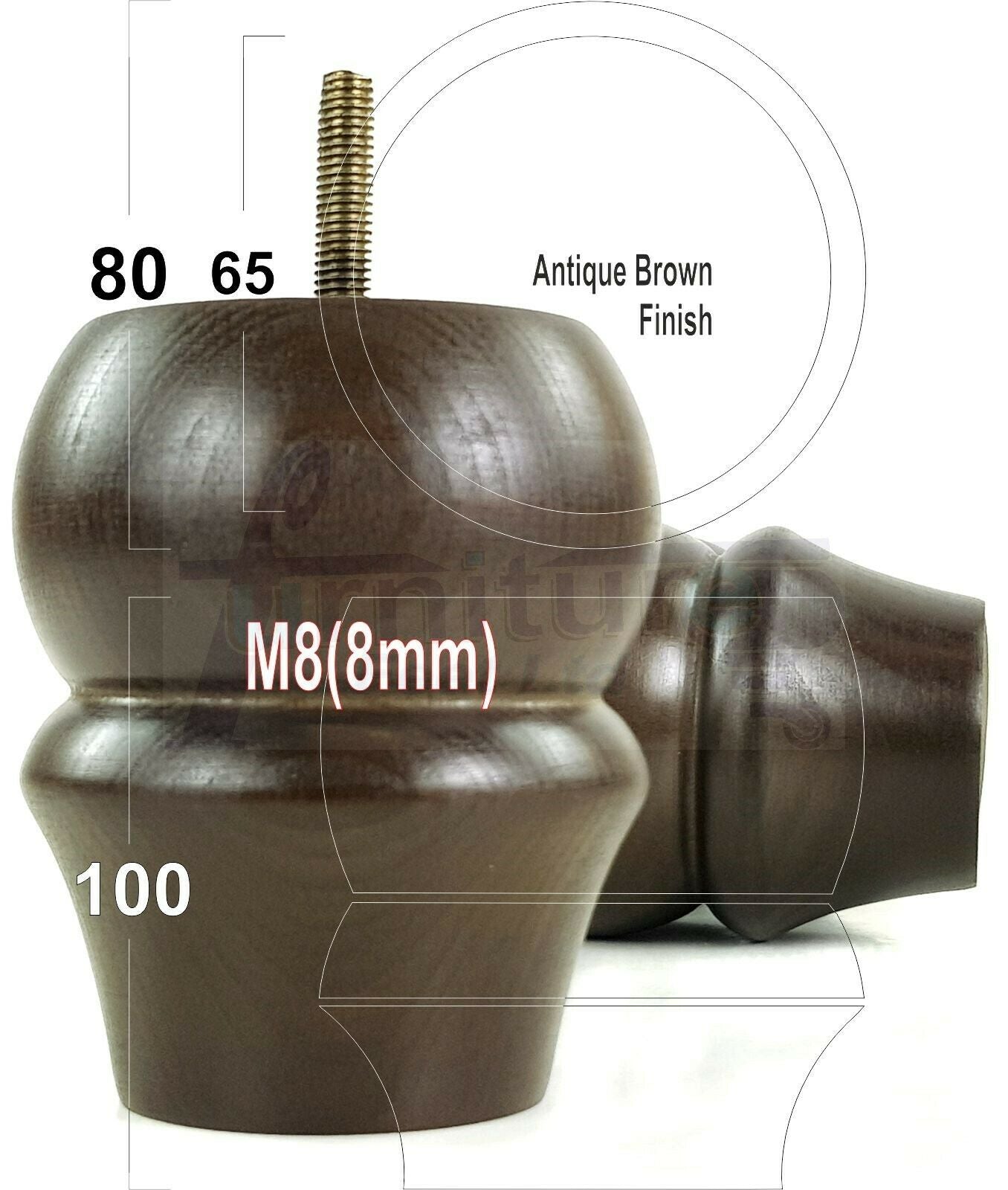 Set Of 4 Solid Wood Turned Furniture Legs Replacement Bun Feet 100mm High 8mm Thread  