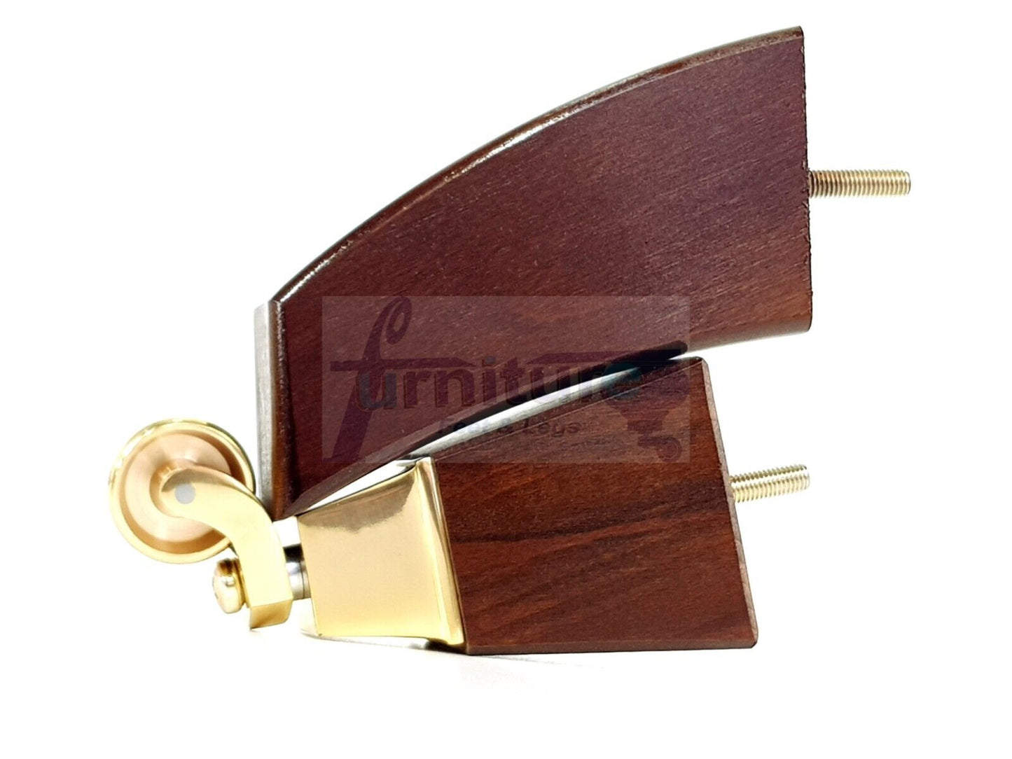 2x Cuved Wood Furniture Legs & 2x Brass Castor Feet 150mm High For Chairs Sofas Settees 8mm Thread