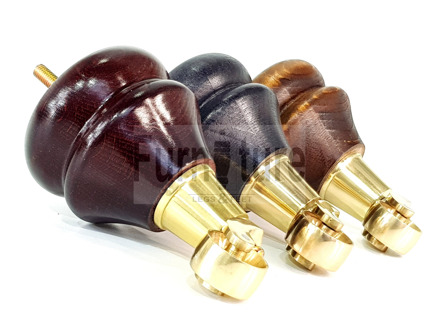 4x Turned Furniture Wood Feet With Brass Castors 140mm Sofas Chairs Settee Cabinets Beds M8(8mm)