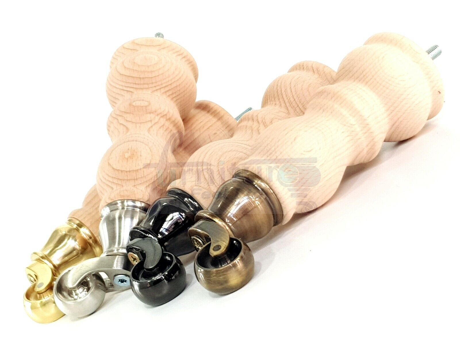 4x Furniture Feet With Castor 205mm High Legs Raw Wood M8 Sofas Chairs Stools Cabinets 8 Inches Tall