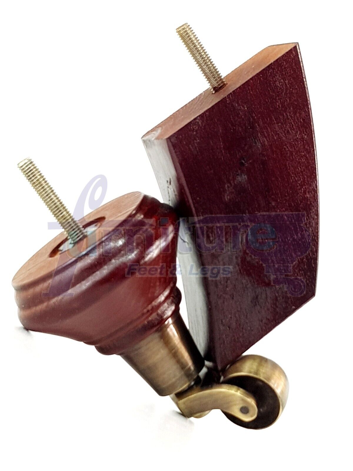 2 Mahogany Wood Furniture Sofa Feet With Castor 125mm & 2 Curved Legs Chair Settee 100mm High M8