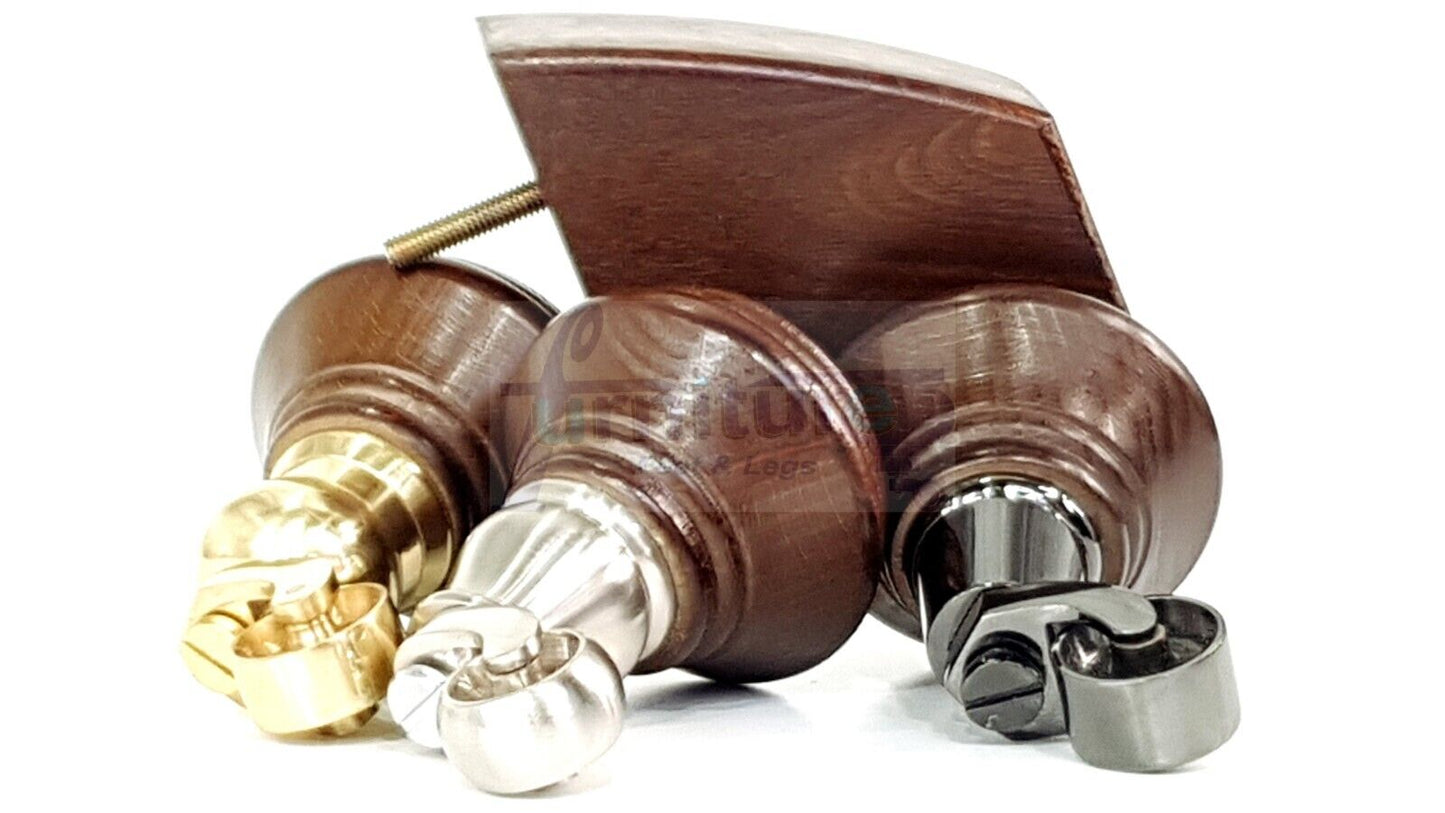 2 Antique Brown Wood Furniture Sofa Feet With Castor 125mm & 2 Curved Legs Chair Settee 100mm High M8