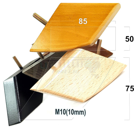 4x Wooden Furniture Legs 75mm High Replacement Sofa Feet 10mm Thread