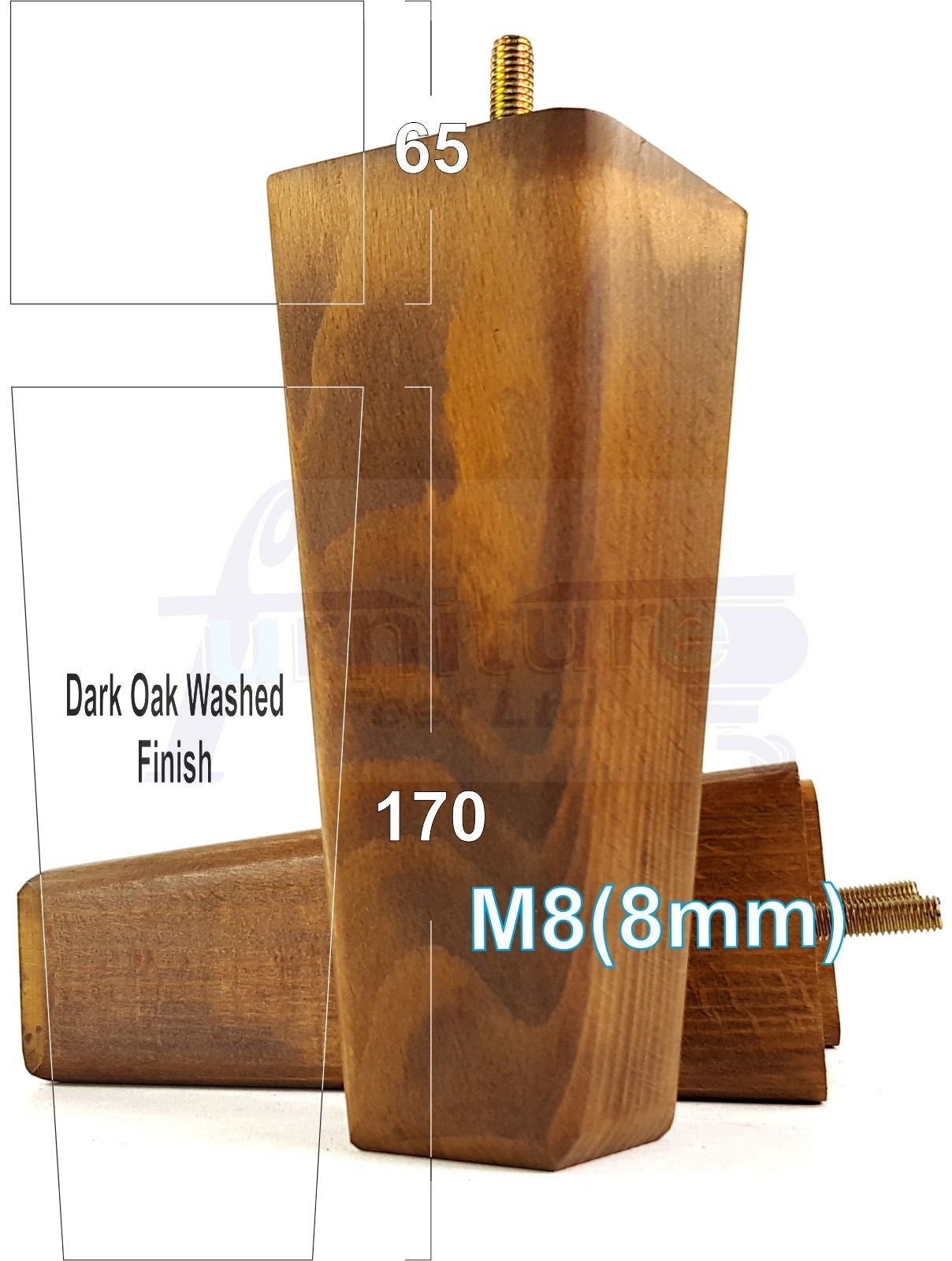 4x Wooden Furniture Legs 170mm High Replacement Square Tapered Feet 8mm