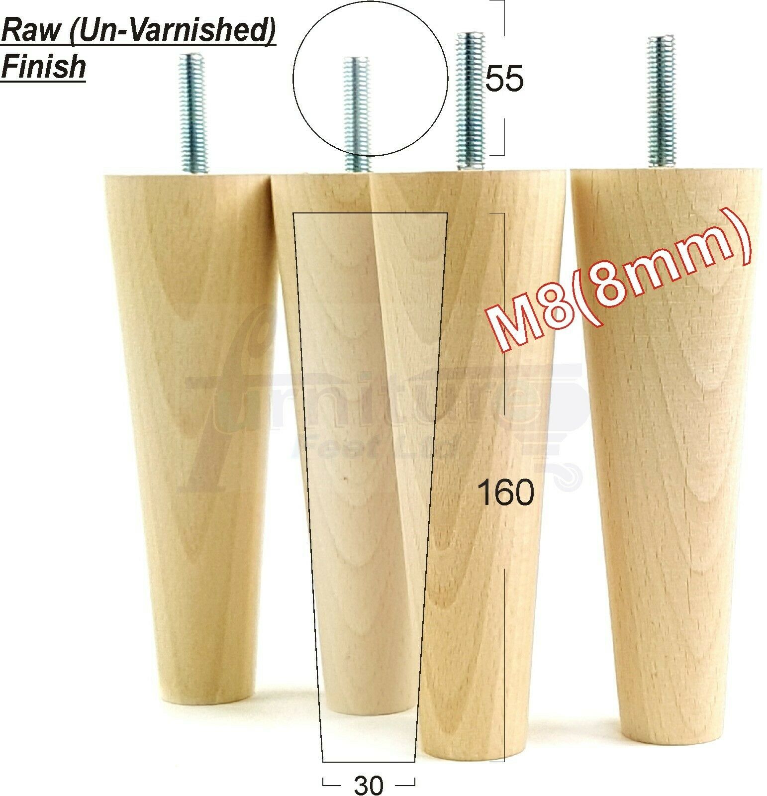 4 Solid Wood Replacement Furniture Chair Legs M8 Settee Sofa Feet 160mm High