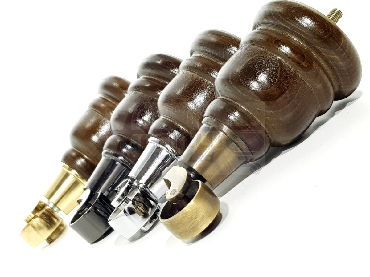 4 Wooden Replacement Furniture Legs with Castor Feet 155mm 6 Inches High M8 Dowl Fixing - Antique Brown