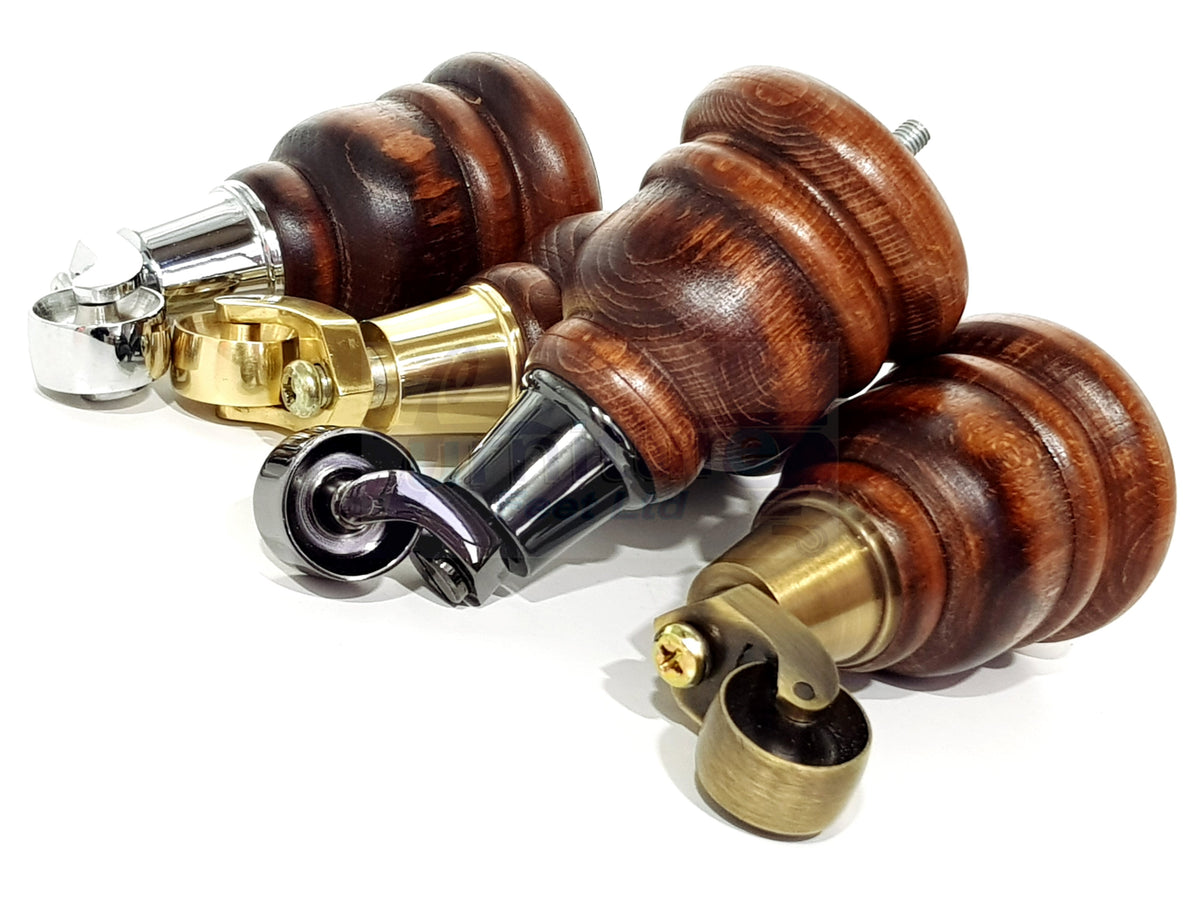 4 Turned Wooden Replacement Furniture Legs with Castors 6 Inch 155mm High Sofa Feet M8 Dowl Fixing - Antique Mahogany Washed