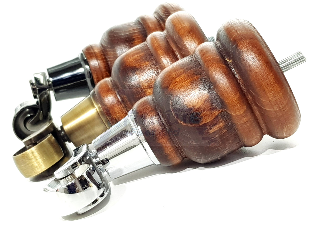 4 Turned Wooden Replacement Furniture Legs with Castors 6 Inch 155mm High Sofa Feet M8 Dowl Fixing - Antique Mahogany Washed