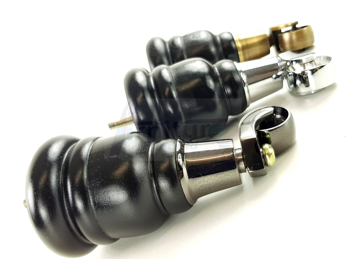 4 Turned Wooden Replacement Furniture Legs with Castors 6 Inch 155mm High Sofa Feet M8 Dowl Fixing - Black Finish