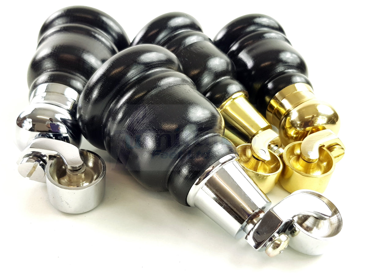 4 Turned Wooden Replacement Furniture Legs with Castors 6 Inch 155mm High Sofa Feet M8 Dowl Fixing - Black Finish
