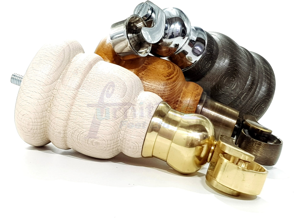 4 Turned Wooden Replacement Furniture Legs with Castors 6 Inch 155mm High Sofa Feet M8 Dowl Fixing - White Finish