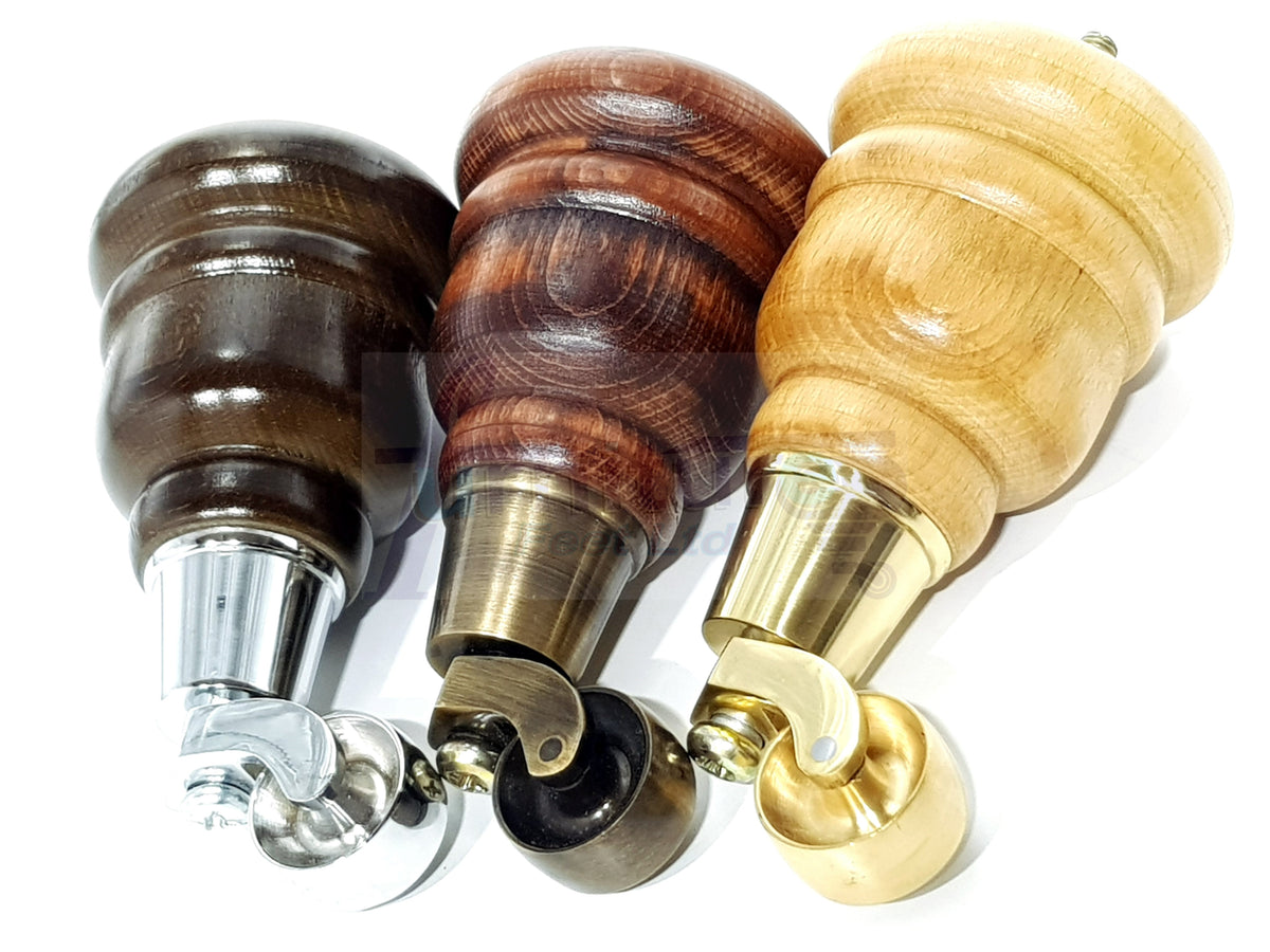 4 Wood Furniture Legs With Castors Feet 155mm 6 Inches High M8 - Burnt Oak