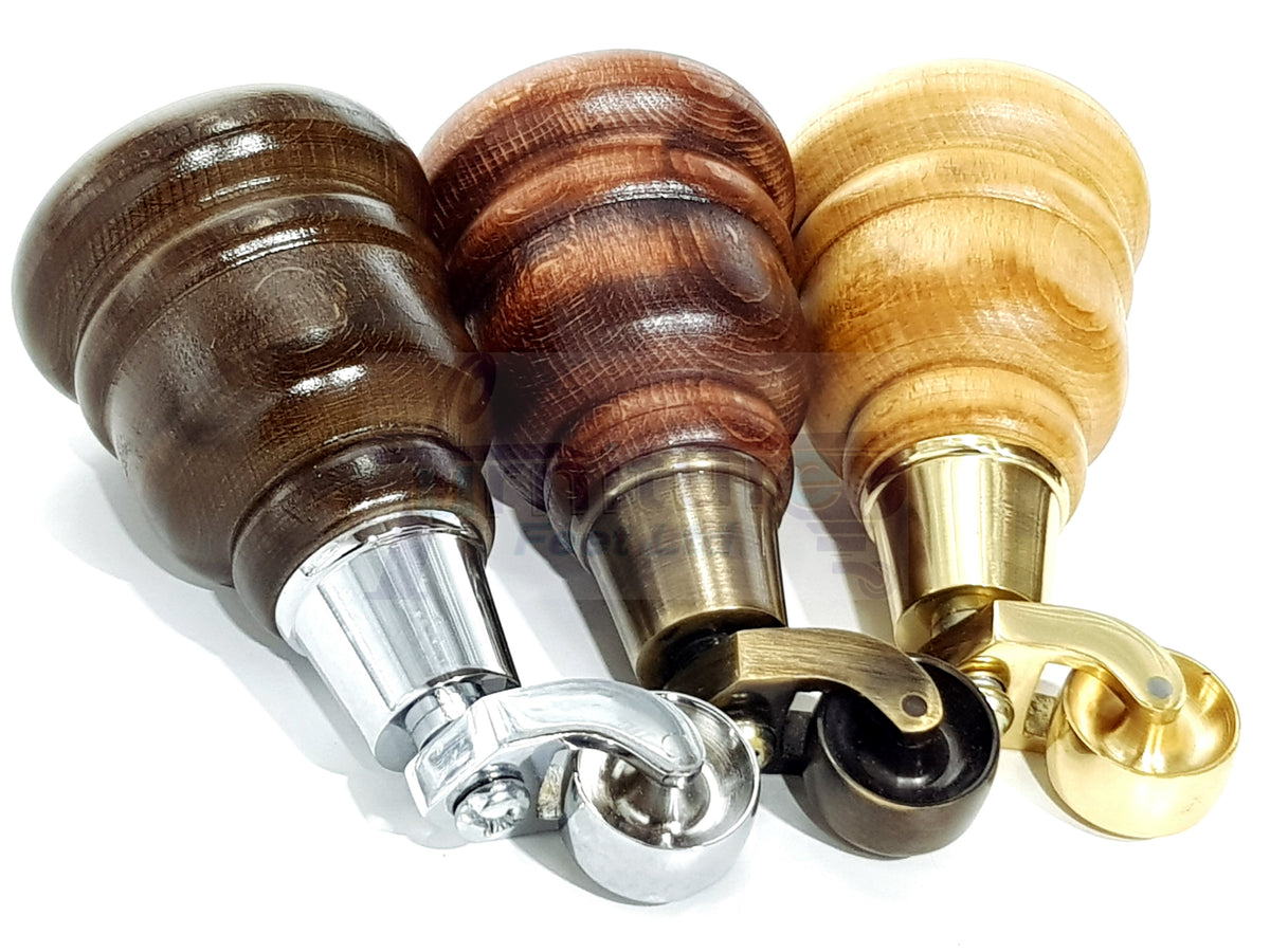 4 Turned Wooden Replacement Furniture Legs with Castors 6 Inch 155mm High Sofa Feet M8 Dowl Fixing - Silver Finish