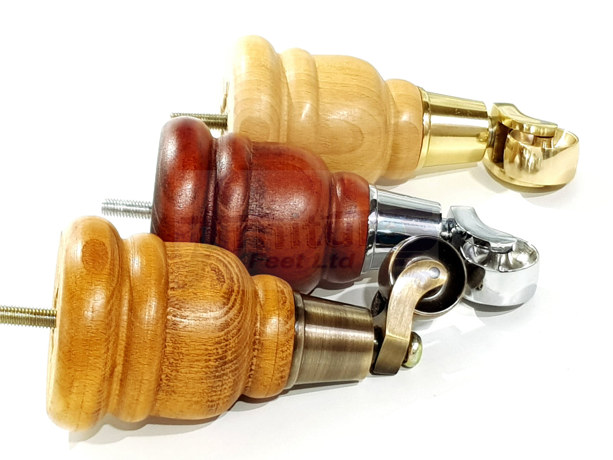 4 Turned Wooden Replacement Furniture Legs with Castors 6 Inch 155mm High Sofa Feet M8 Dowl Fixing - Antique Mahogany Washed