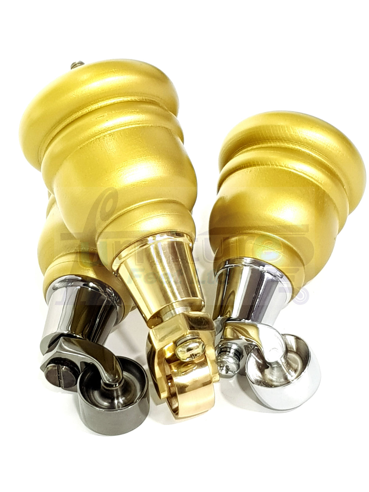 4 Turned Wooden Replacement Furniture Legs with Castors 6 Inch 155mm High Sofa Feet M8 Dowl Fixing - Gold Finish