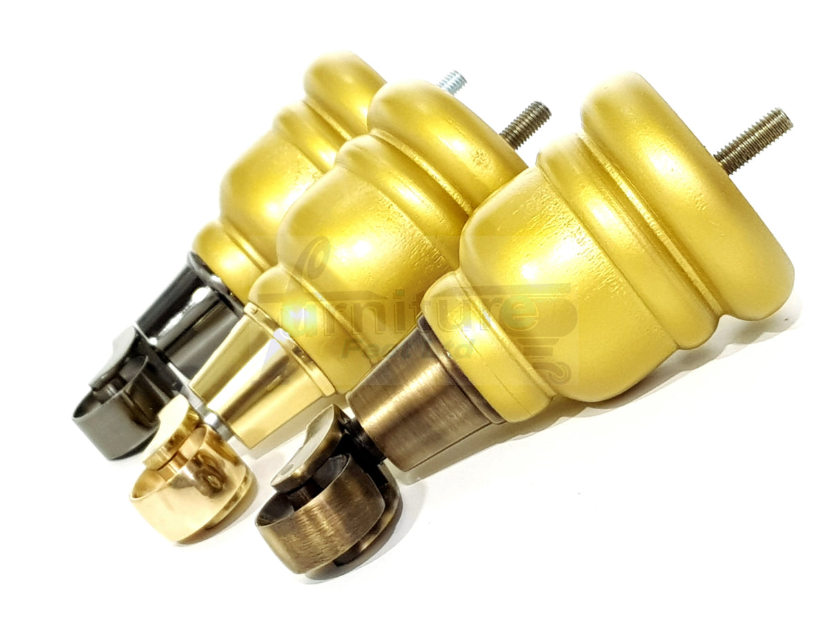 4 Turned Wooden Replacement Furniture Legs with Castors 6 Inch 155mm High Sofa Feet M8 Dowl Fixing - Gold Finish