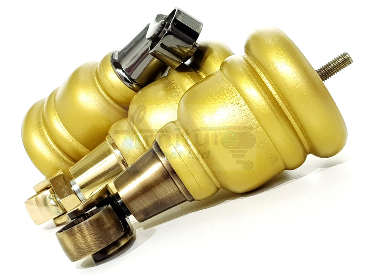 4 Turned Wooden Replacement Furniture Legs with Castors 6 Inch 155mm High Sofa Feet M8 Dowl Fixing - Gold Finish