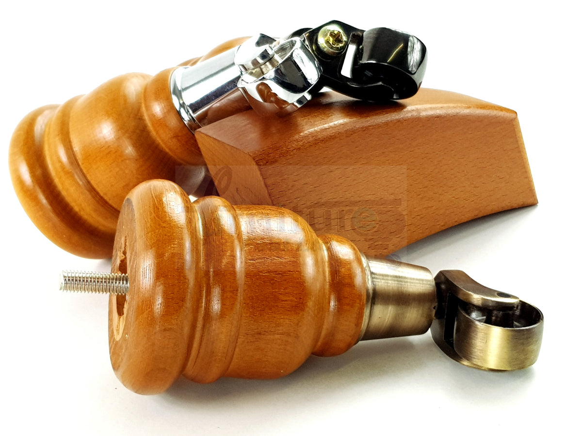 2x Turned Replacement Legs 155mm High & 2x Curved Solid Wood Furniture Legs M8 Dowl Fix - Golden Oak