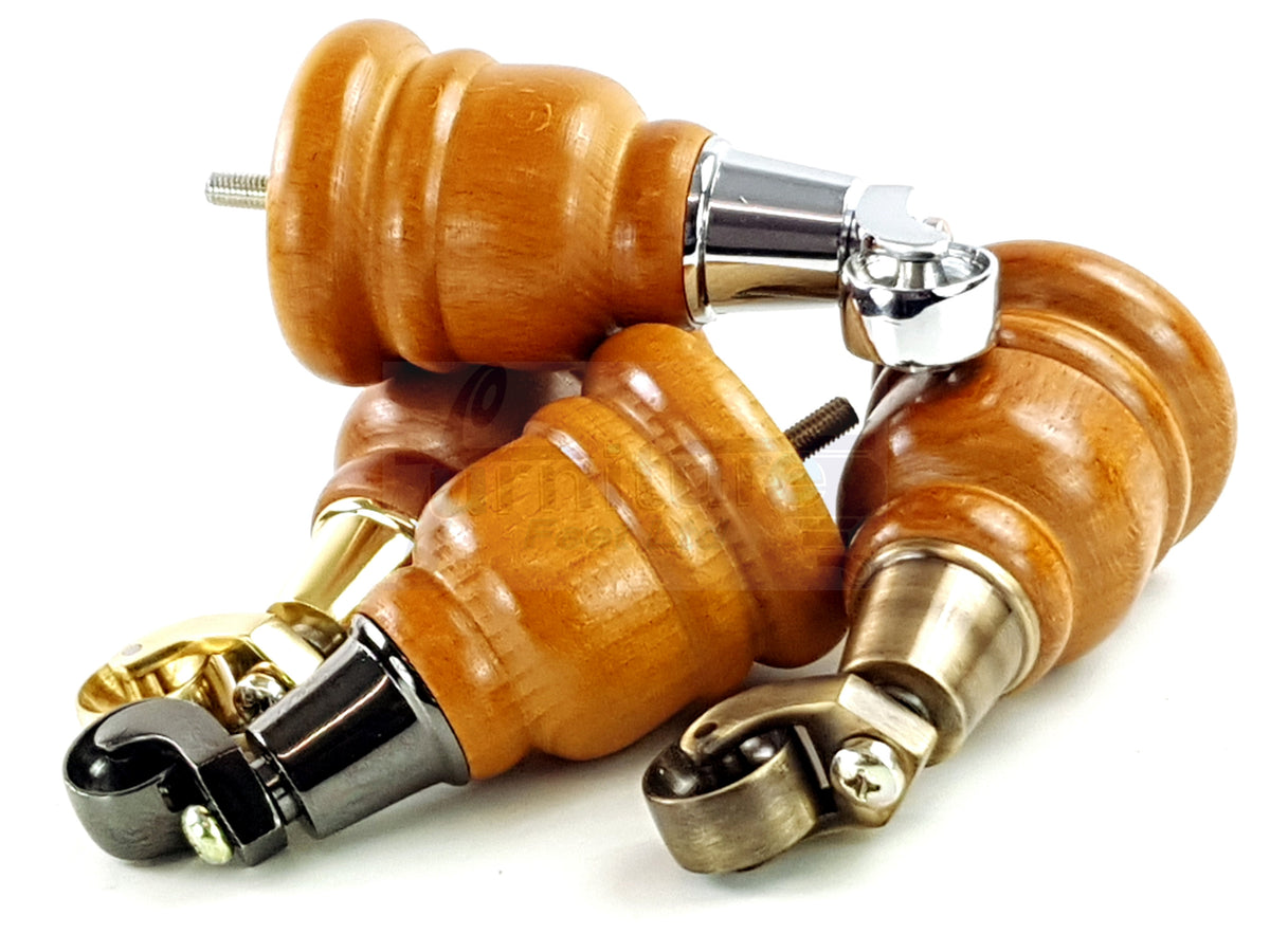 4 Turned Wooden Replacement Furniture Legs with Castors 6 Inch 155mm High Sofa Feet M8 Dowl Fixing - 