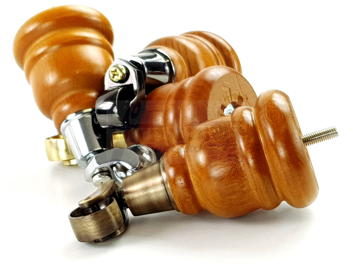 4 Turned Wooden Replacement Furniture Legs with Castors 6 Inch 155mm High Sofa Feet M8 Dowl Fixing - 