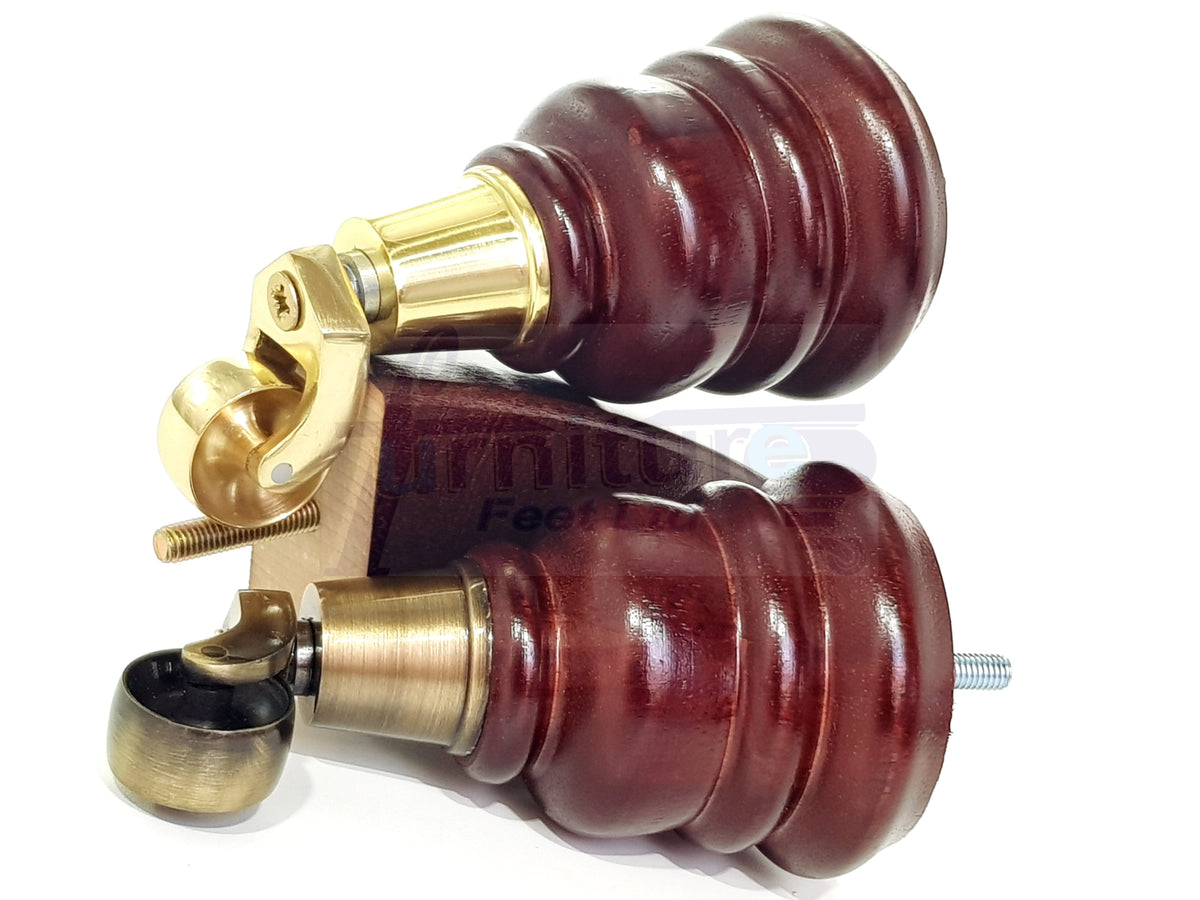 2x Turned Replacement Legs 155mm High & 2x Curved Solid Wood Furniture Legs M8 Dowl Fix - Mahogany