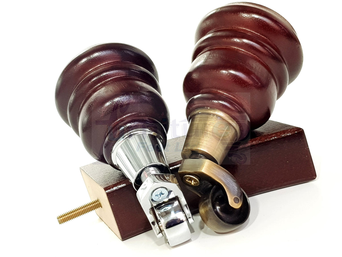 2x Turned Replacement Legs 155mm High & 2x Curved Solid Wood Furniture Legs M8 Dowl Fix - Mahogany